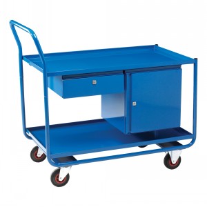 Workshop Trolley 2 Steel Shelf Drawer & Cupboard